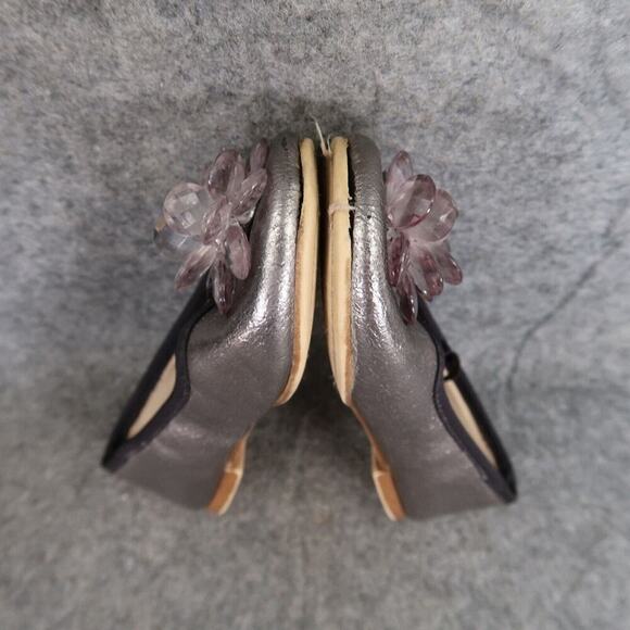 Zara Shoes Girls 28 Ballet Flats Fashion Metallic Embellished Toe Elastic Strap - Picture 10 of 13